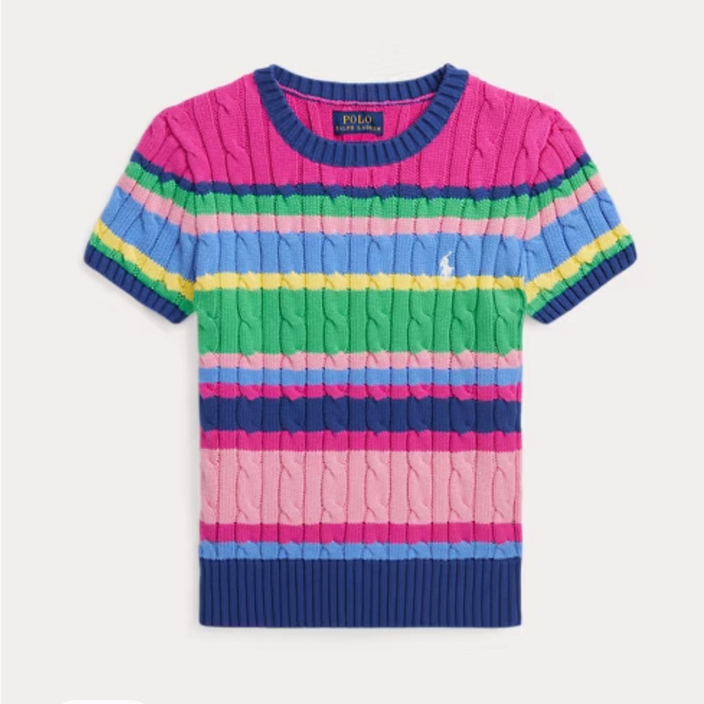 Girls Polo Size Medium 
Striped Cotton Short Sleeve Sweater
Color: Beach Royal